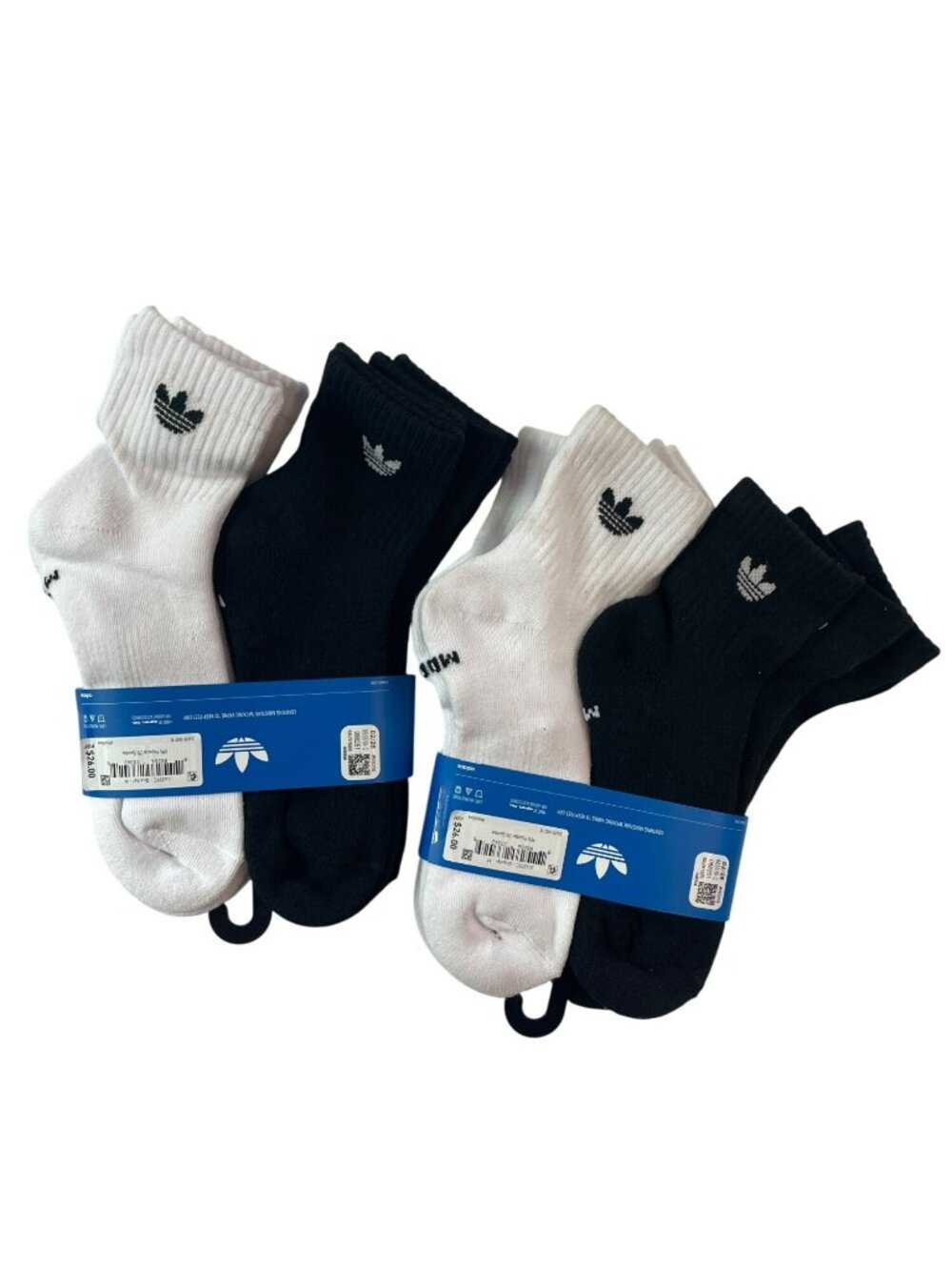Adidas Originals 1/4 Socks 12-Pack White/Black Compression Unisex Sz M5-8 W5-10 - Picture 2 of 5